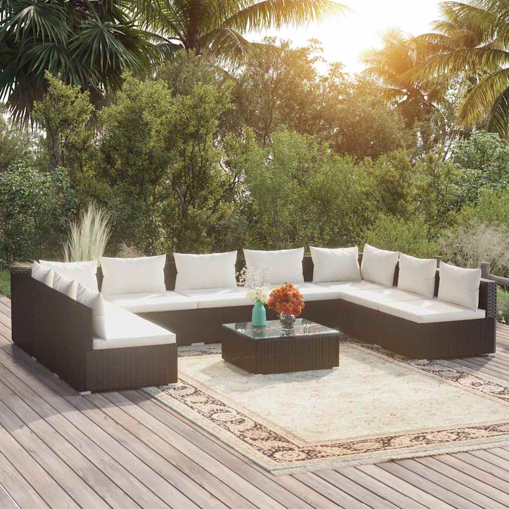 vidaXL 6-delige Loungeset met kussens poly rattan zwart