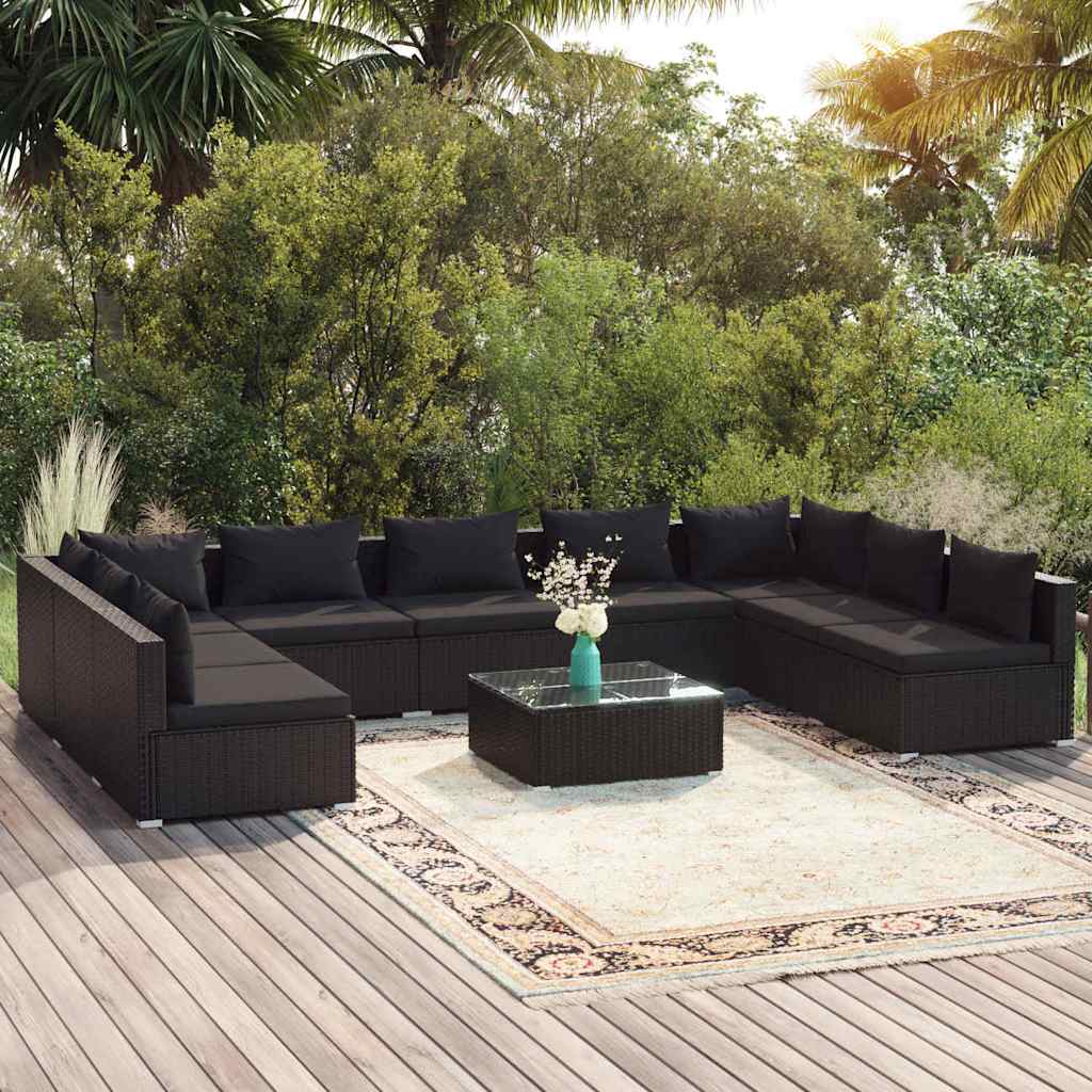 vidaXL 6-delige Loungeset met kussens poly rattan zwart