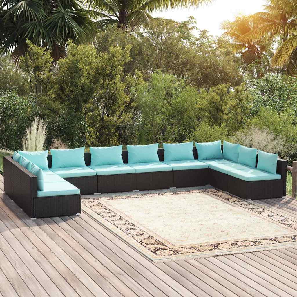 vidaXL 6-delige Loungeset met kussens poly rattan zwart