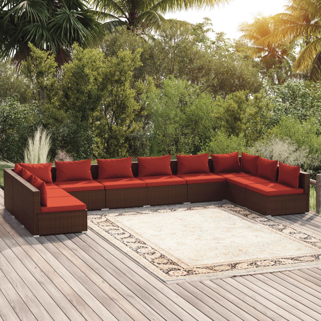 vidaXL 6-delige Loungeset met kussens poly rattan zwart
