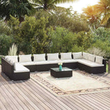 vidaXL 6-delige Loungeset met kussens poly rattan zwart