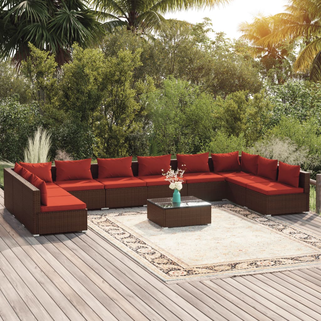vidaXL 6-delige Loungeset met kussens poly rattan zwart