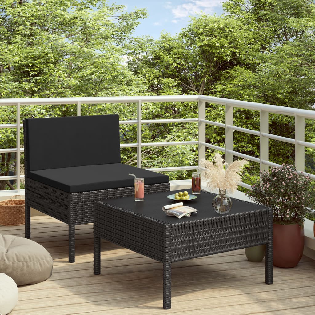 vidaXL 2-delige Loungeset met kussens poly rattan bruin