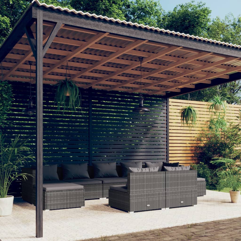 vidaXL 9-delige Loungeset met kussens poly rattan zwart