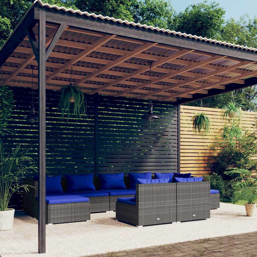 vidaXL 9-delige Loungeset met kussens poly rattan zwart