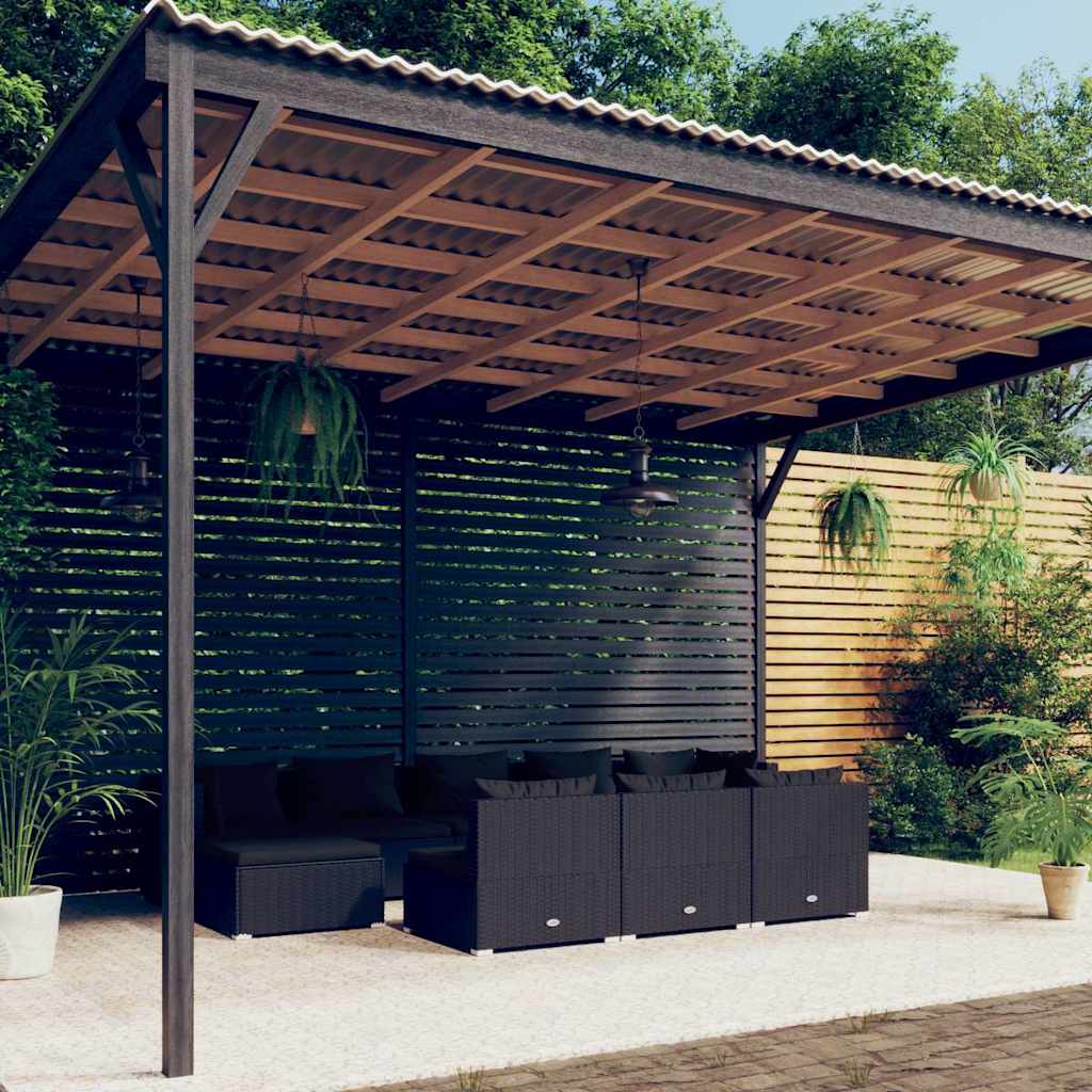 vidaXL 9-delige Loungeset met kussens poly rattan zwart
