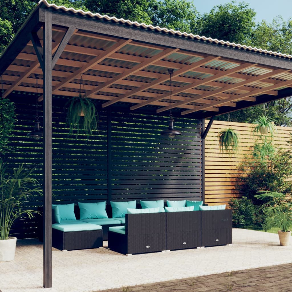 vidaXL 9-delige Loungeset met kussens poly rattan zwart