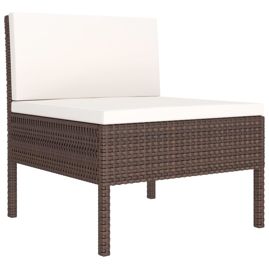 vidaXL 3-delige Loungeset met kussens poly rattan bruin