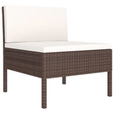 vidaXL 3-delige Loungeset met kussens poly rattan bruin