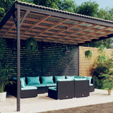 vidaXL 9-delige Loungeset met kussens poly rattan zwart