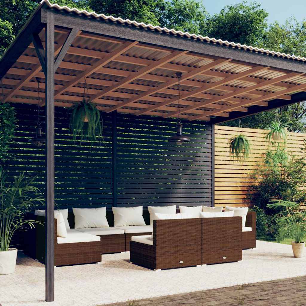 vidaXL 9-delige Loungeset met kussens poly rattan zwart