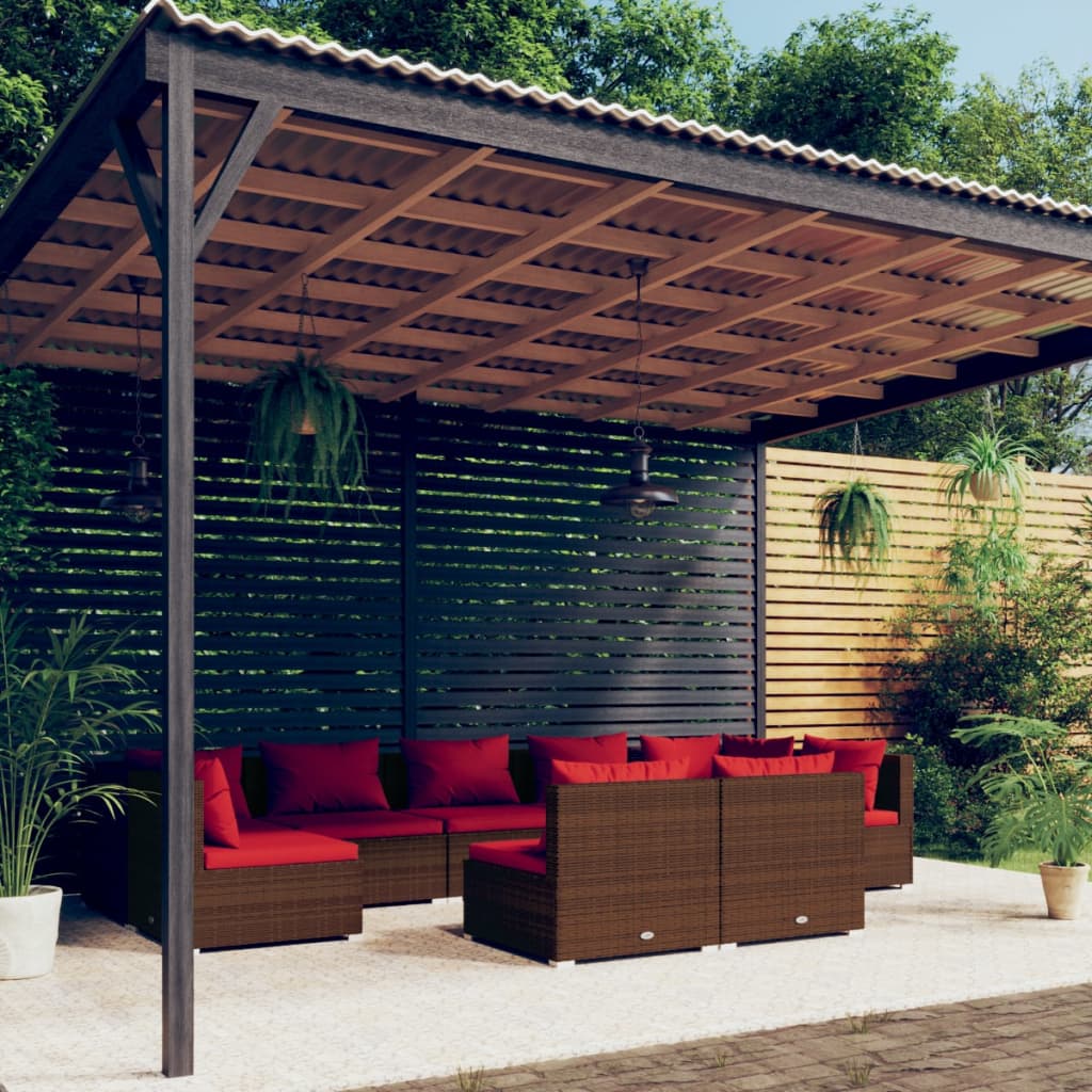 vidaXL 9-delige Loungeset met kussens poly rattan zwart