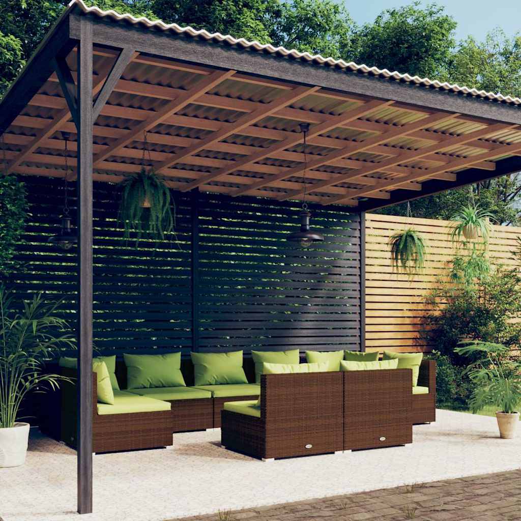 vidaXL 9-delige Loungeset met kussens poly rattan zwart
