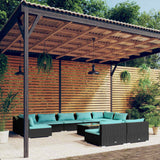 vidaXL 9-delige Loungeset met kussens poly rattan zwart