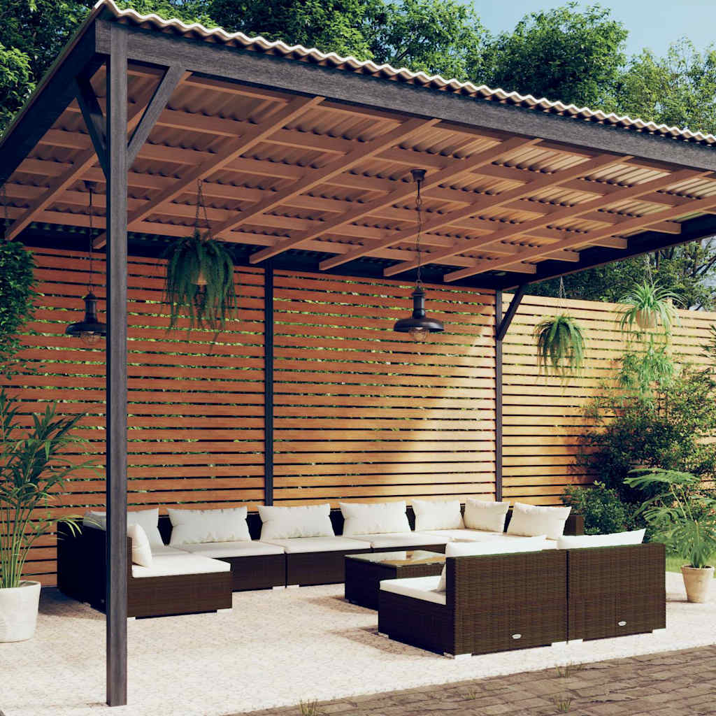 vidaXL 9-delige Loungeset met kussens poly rattan zwart