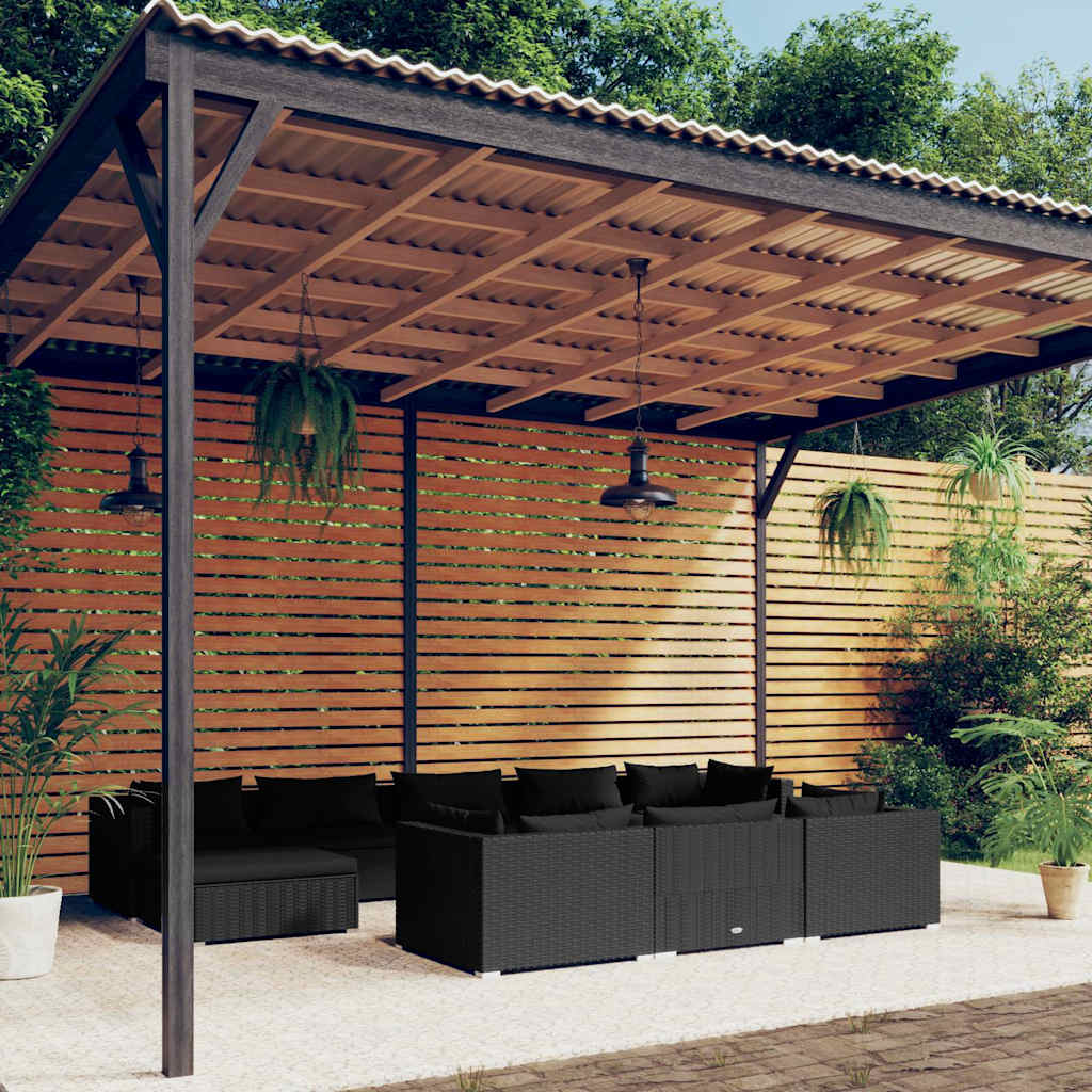 vidaXL 9-delige Loungeset met kussens poly rattan zwart