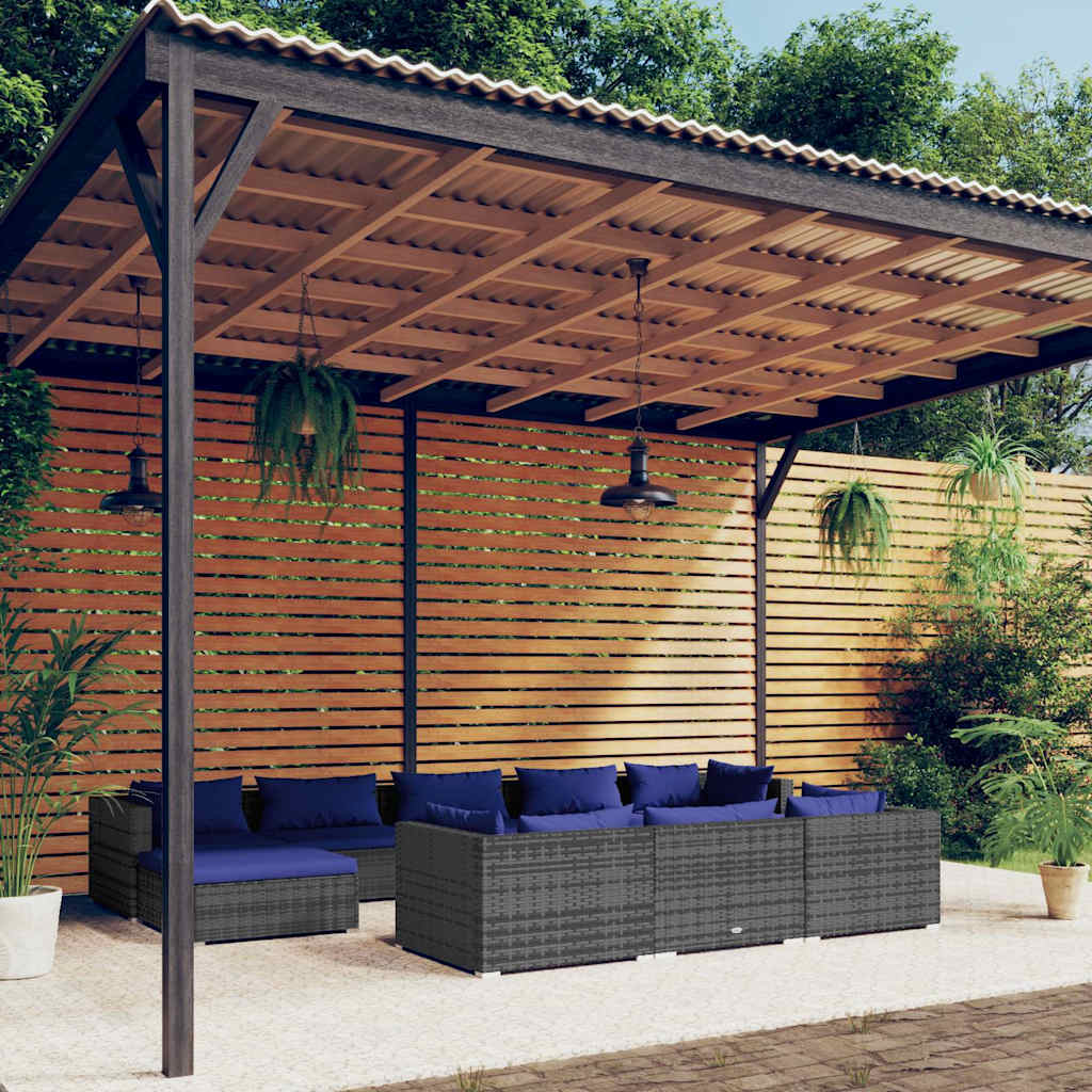 vidaXL 9-delige Loungeset met kussens poly rattan zwart