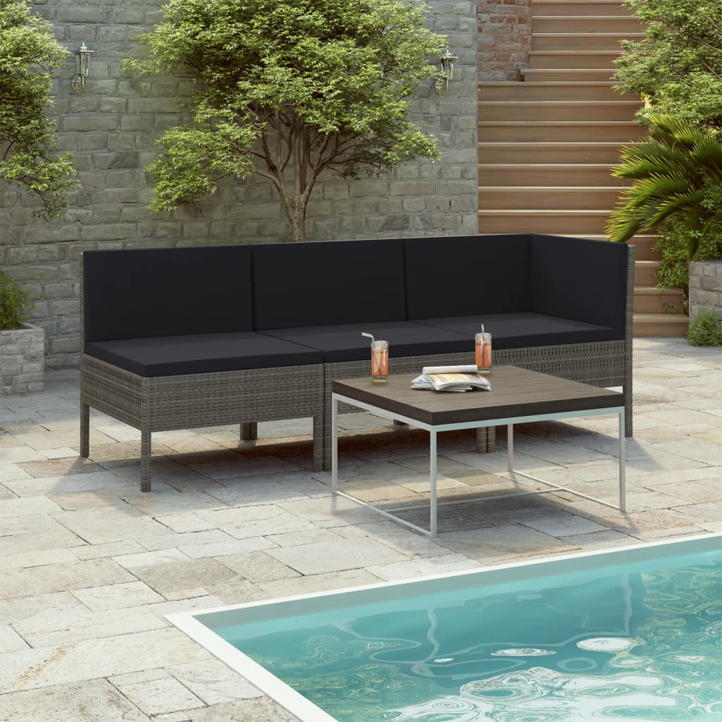 vidaXL 3-delige Loungeset met kussens poly rattan bruin
