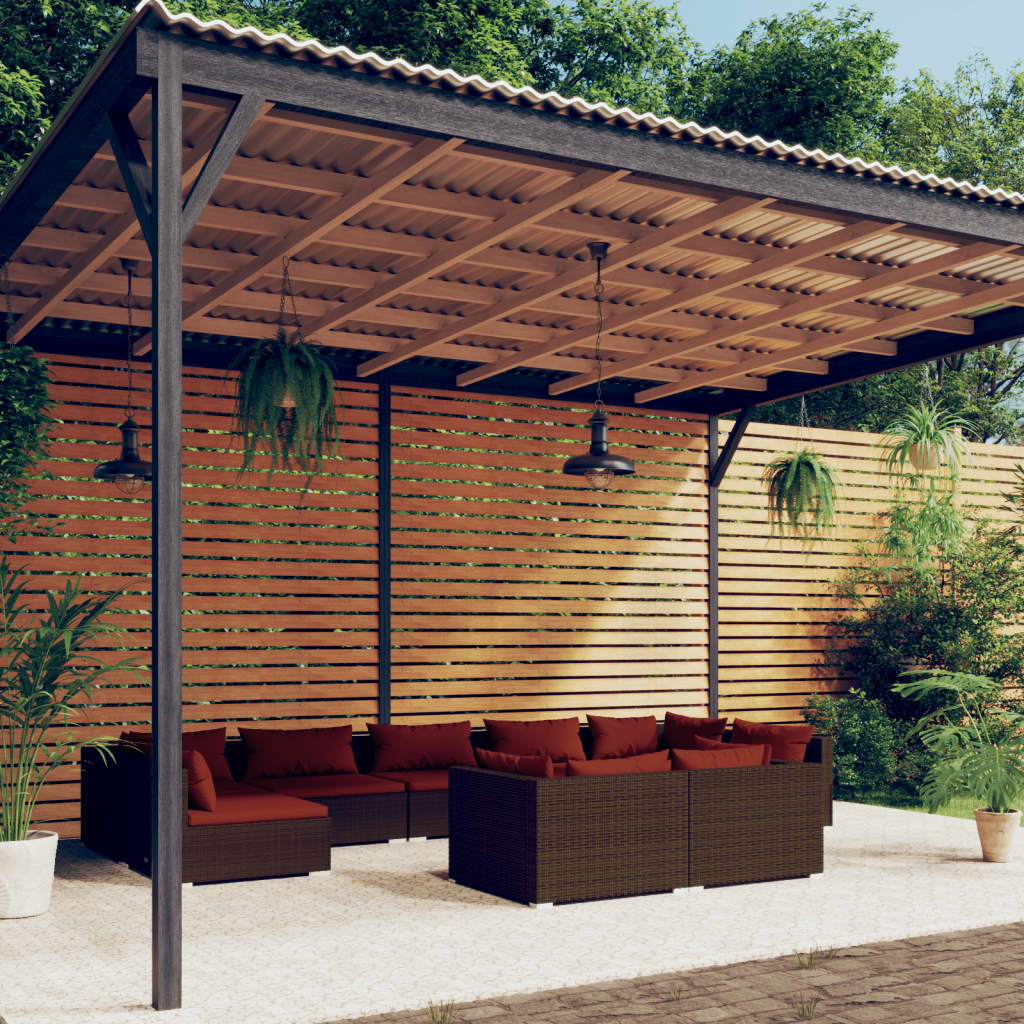 vidaXL 9-delige Loungeset met kussens poly rattan zwart