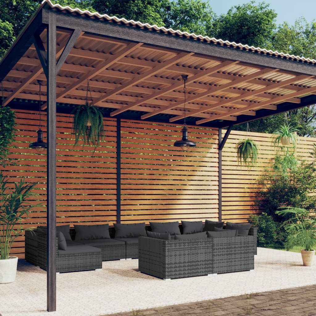 vidaXL 9-delige Loungeset met kussens poly rattan zwart