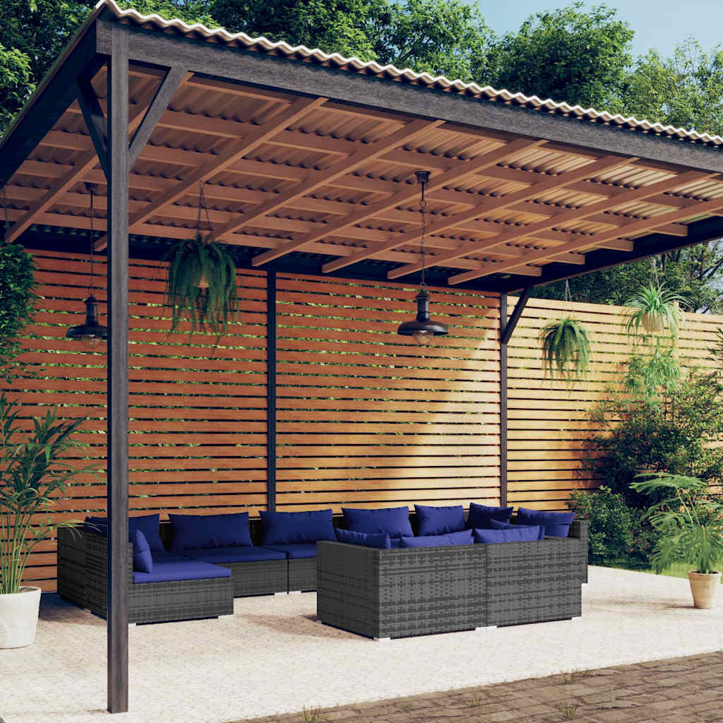 vidaXL 9-delige Loungeset met kussens poly rattan zwart