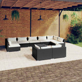 vidaXL 9-delige Loungeset met kussens poly rattan zwart