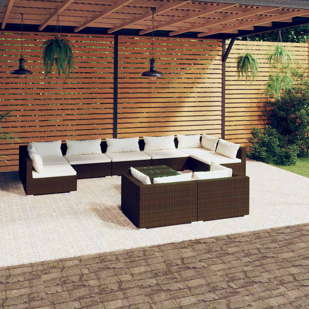 vidaXL 9-delige Loungeset met kussens poly rattan zwart
