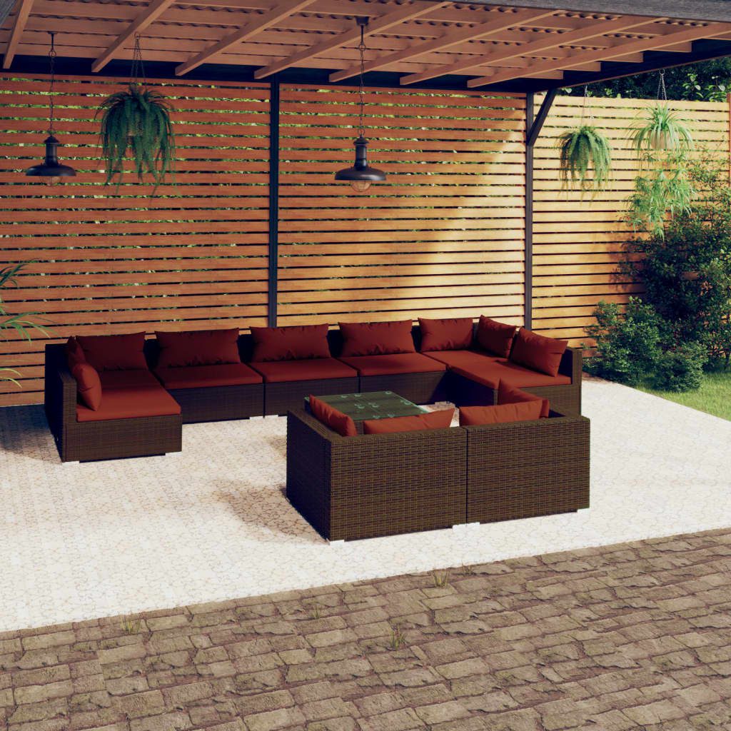 vidaXL 9-delige Loungeset met kussens poly rattan zwart