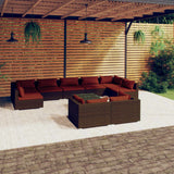 vidaXL 9-delige Loungeset met kussens poly rattan zwart