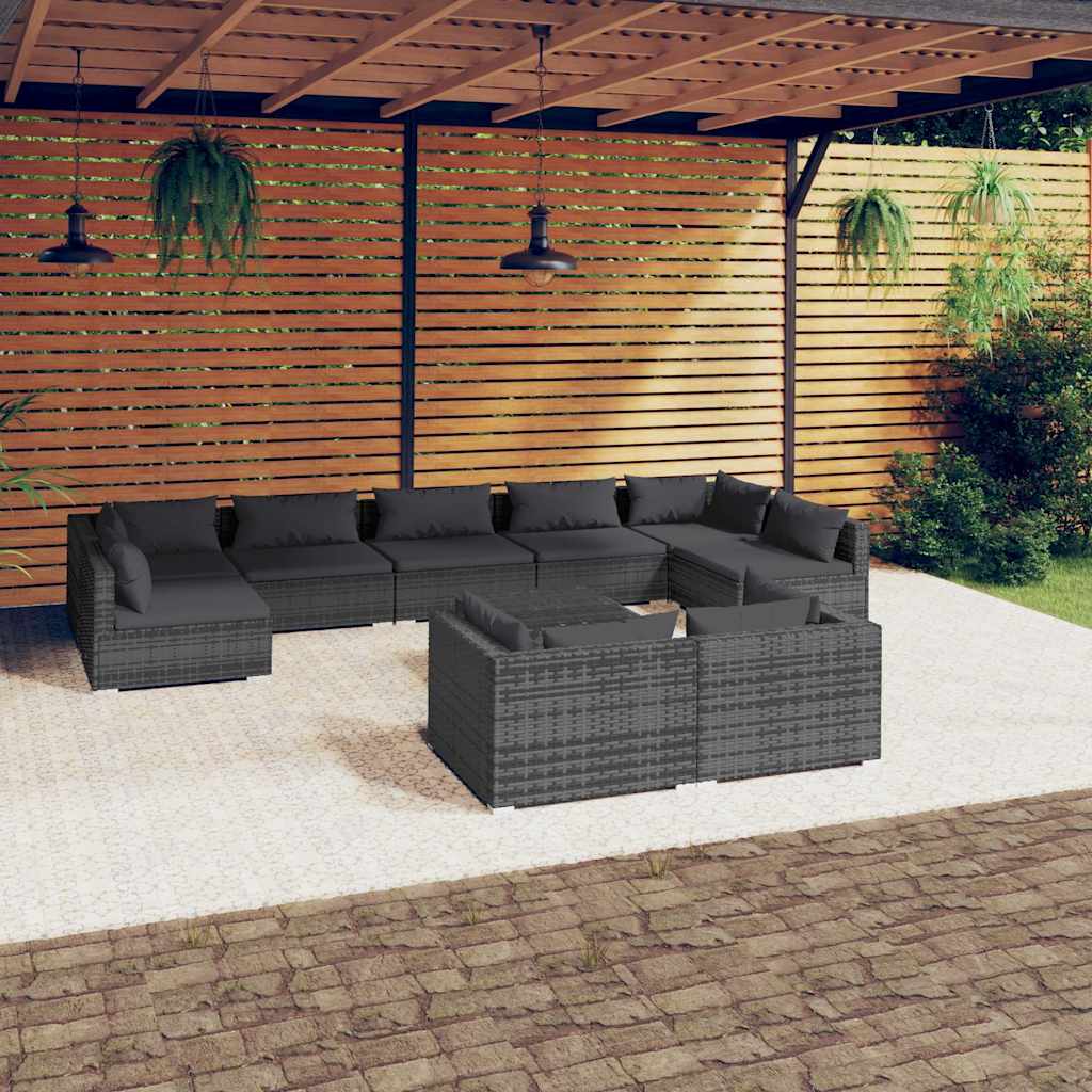 vidaXL 9-delige Loungeset met kussens poly rattan zwart