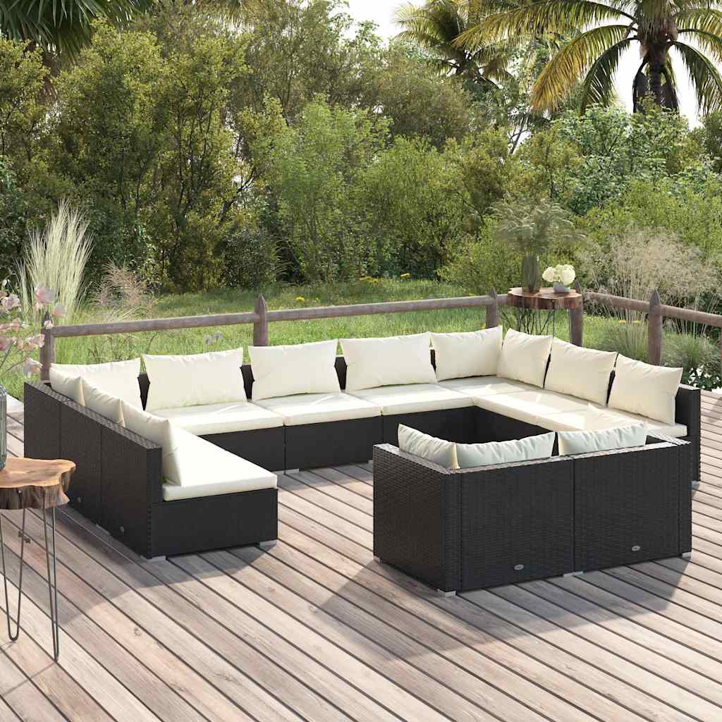 vidaXL 9-delige Loungeset met kussens poly rattan zwart
