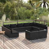 vidaXL 9-delige Loungeset met kussens poly rattan zwart