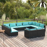 vidaXL 9-delige Loungeset met kussens poly rattan zwart