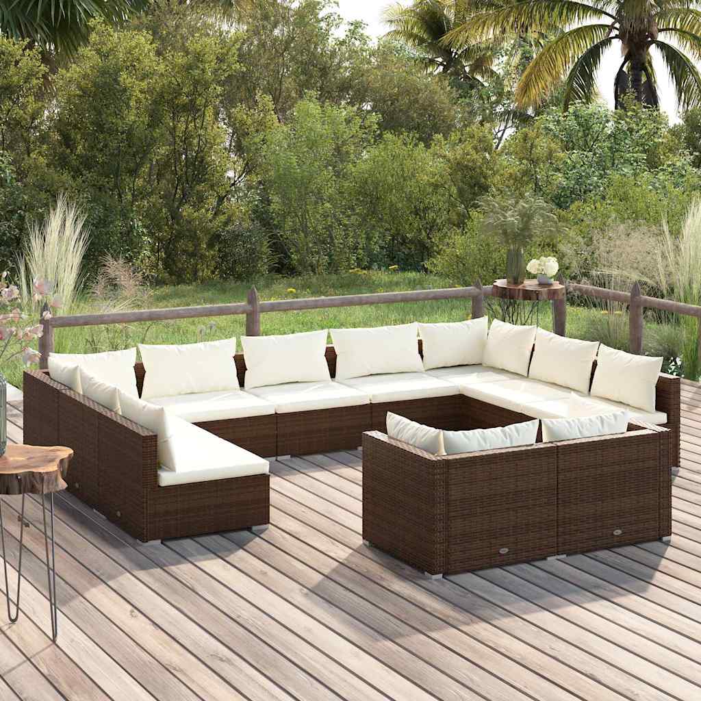 vidaXL 9-delige Loungeset met kussens poly rattan zwart