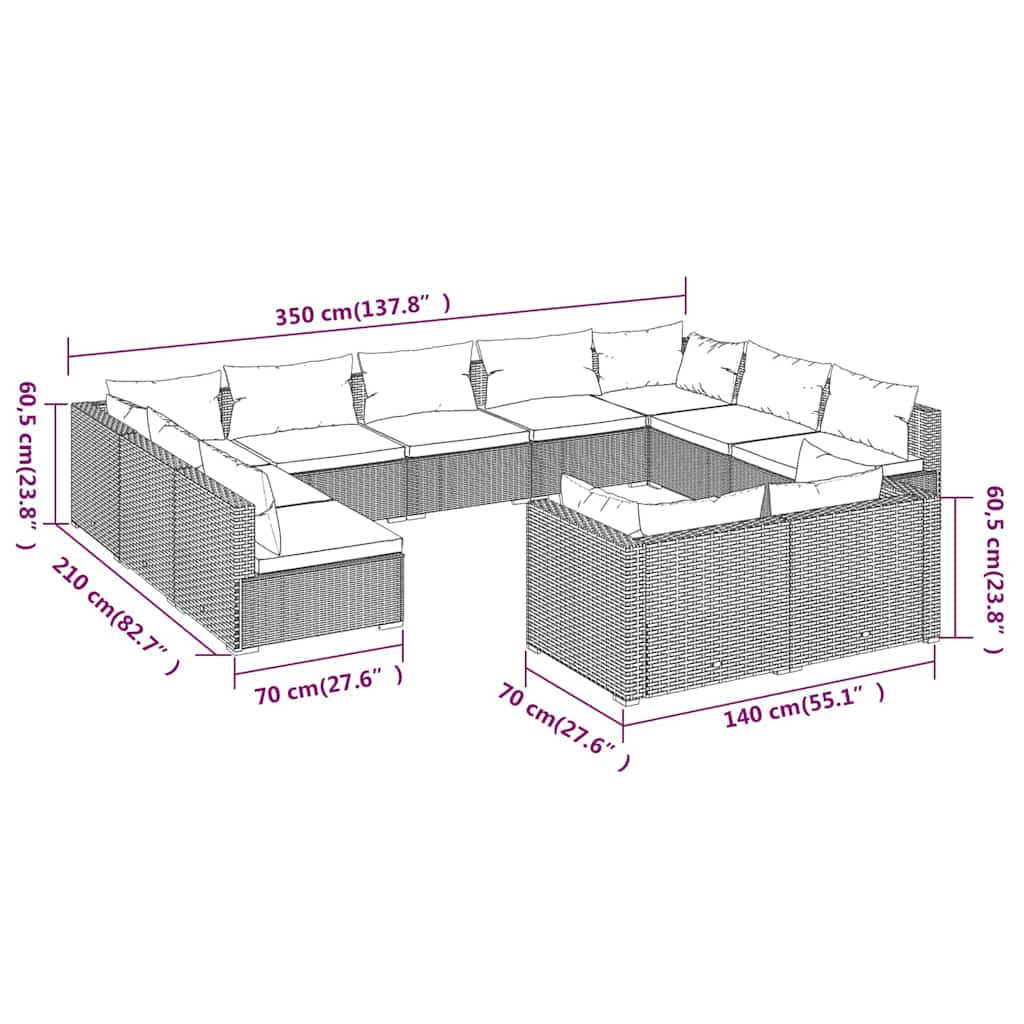 vidaXL 9-delige Loungeset met kussens poly rattan zwart