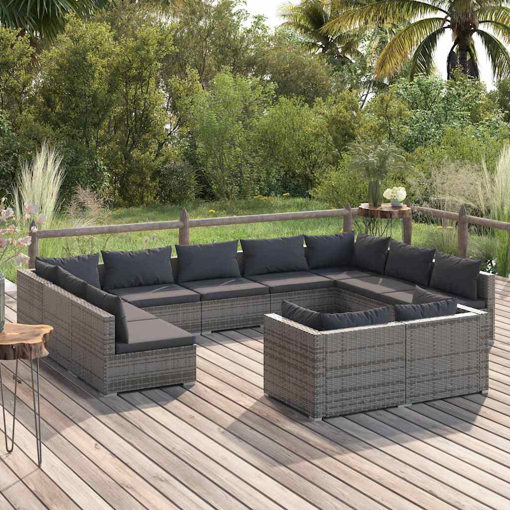 vidaXL 9-delige Loungeset met kussens poly rattan zwart