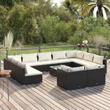 vidaXL 9-delige Loungeset met kussens poly rattan zwart