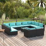 vidaXL 9-delige Loungeset met kussens poly rattan zwart