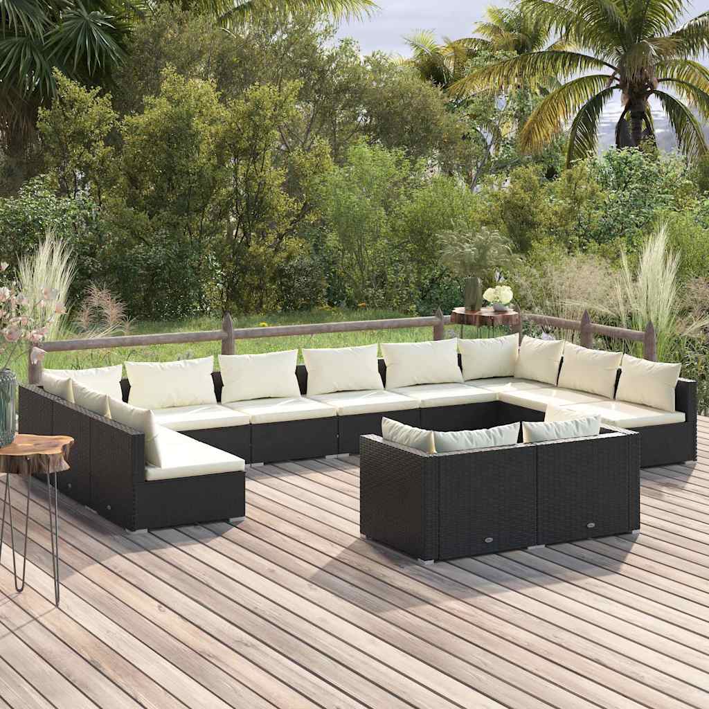 vidaXL 9-delige Loungeset met kussens poly rattan zwart
