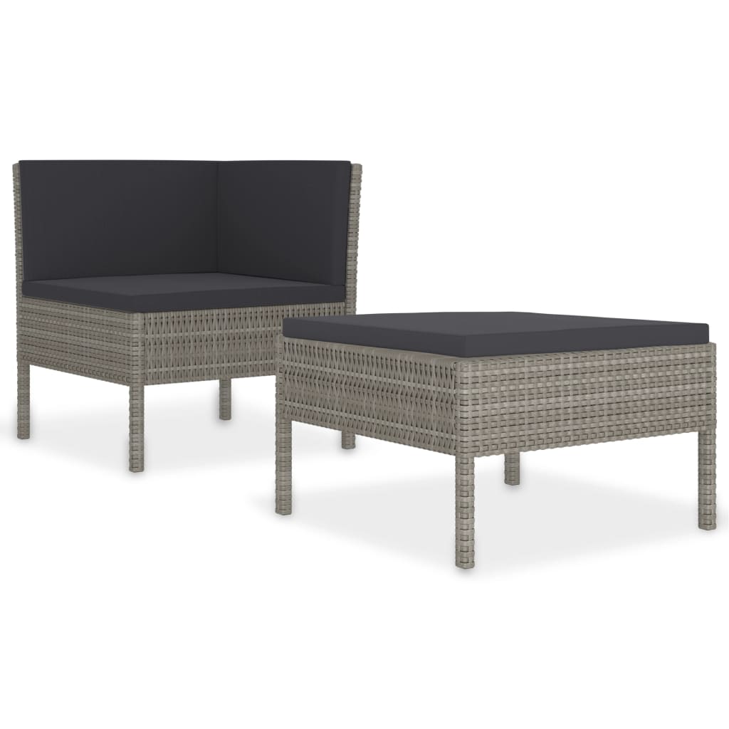 vidaXL 2-delige Loungeset met kussens poly rattan bruin