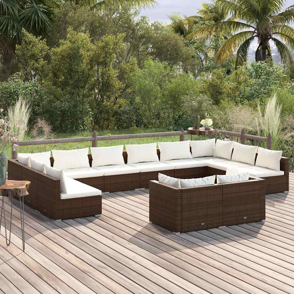 vidaXL 9-delige Loungeset met kussens poly rattan zwart