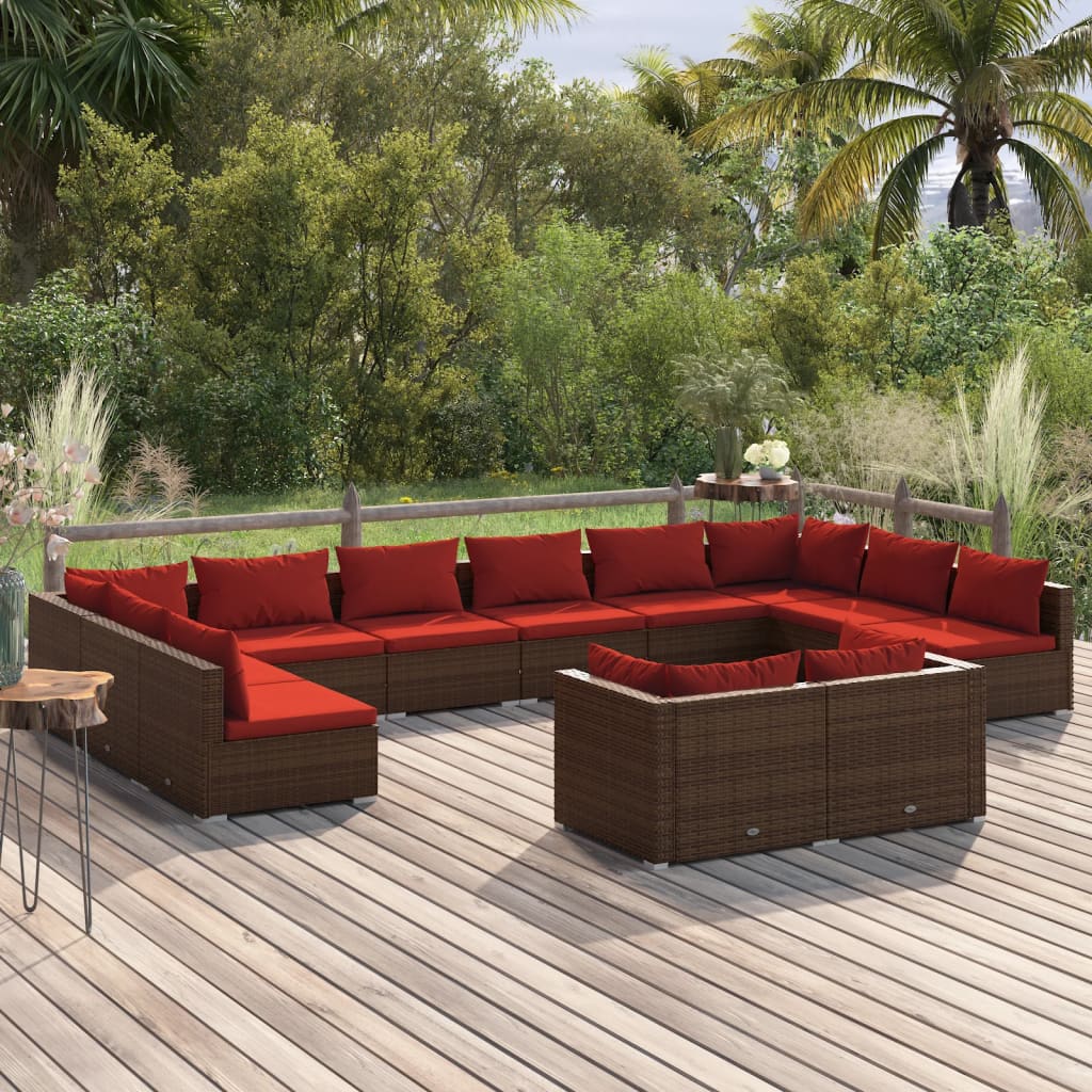 vidaXL 9-delige Loungeset met kussens poly rattan zwart