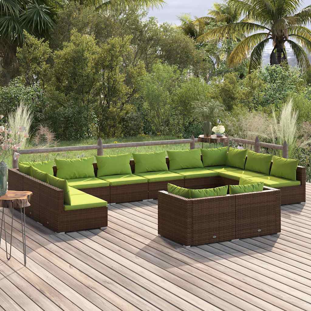 vidaXL 9-delige Loungeset met kussens poly rattan zwart