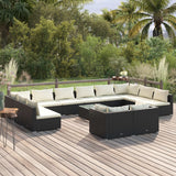 vidaXL 9-delige Loungeset met kussens poly rattan zwart