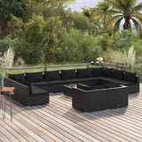 vidaXL 9-delige Loungeset met kussens poly rattan zwart
