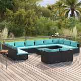 vidaXL 9-delige Loungeset met kussens poly rattan zwart