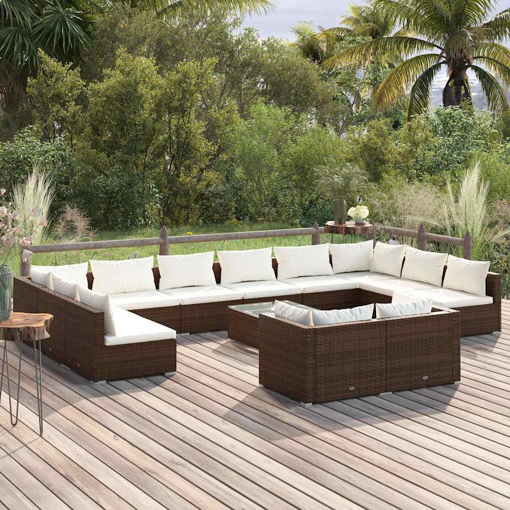 vidaXL 9-delige Loungeset met kussens poly rattan zwart