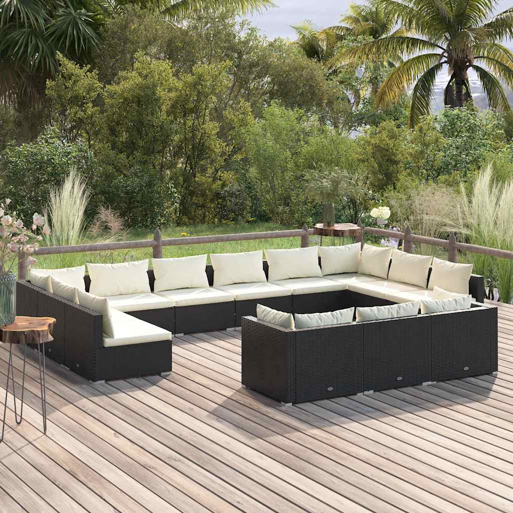 vidaXL 9-delige Loungeset met kussens poly rattan zwart
