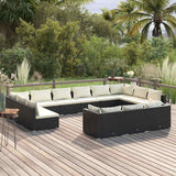 vidaXL 9-delige Loungeset met kussens poly rattan zwart