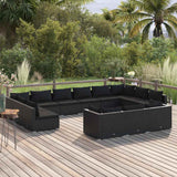 vidaXL 9-delige Loungeset met kussens poly rattan zwart